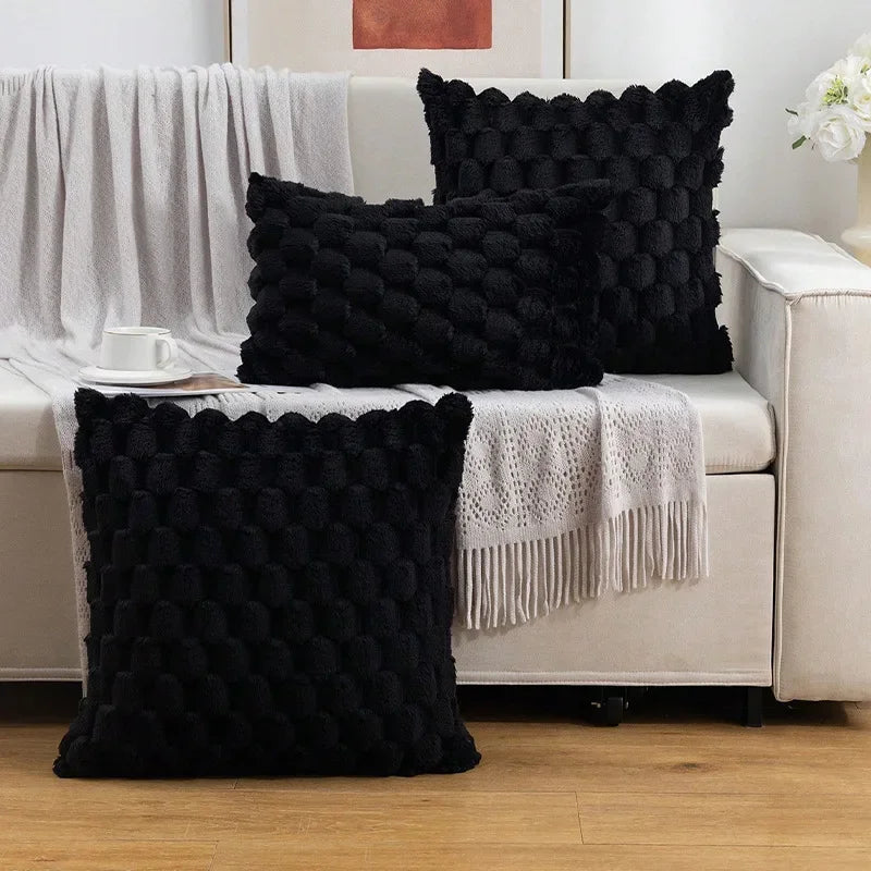Axyaa Soft Plush Pineapple Grid Turtle Cushion Cover Cream White Sofa Pillow Cover