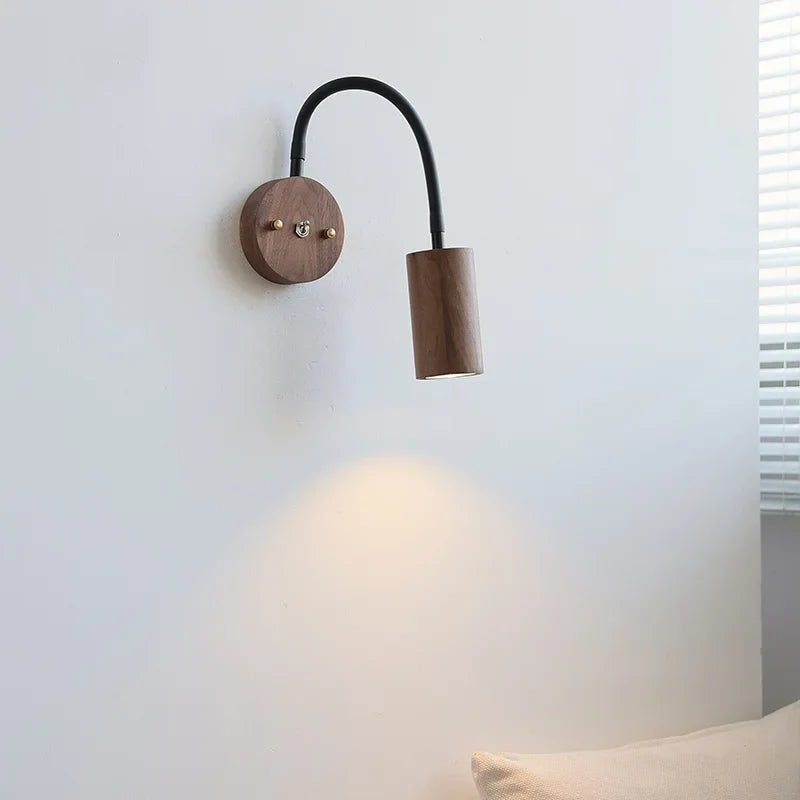 Axyaa Walnut Wood LED Wall Light Up Down Rotate Modern Decor Wooden Bedside Lamp