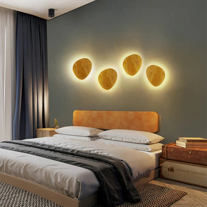 Axyaa Round LED Wall Lamp: Modern Nordic Wood Sconces for Home Decor