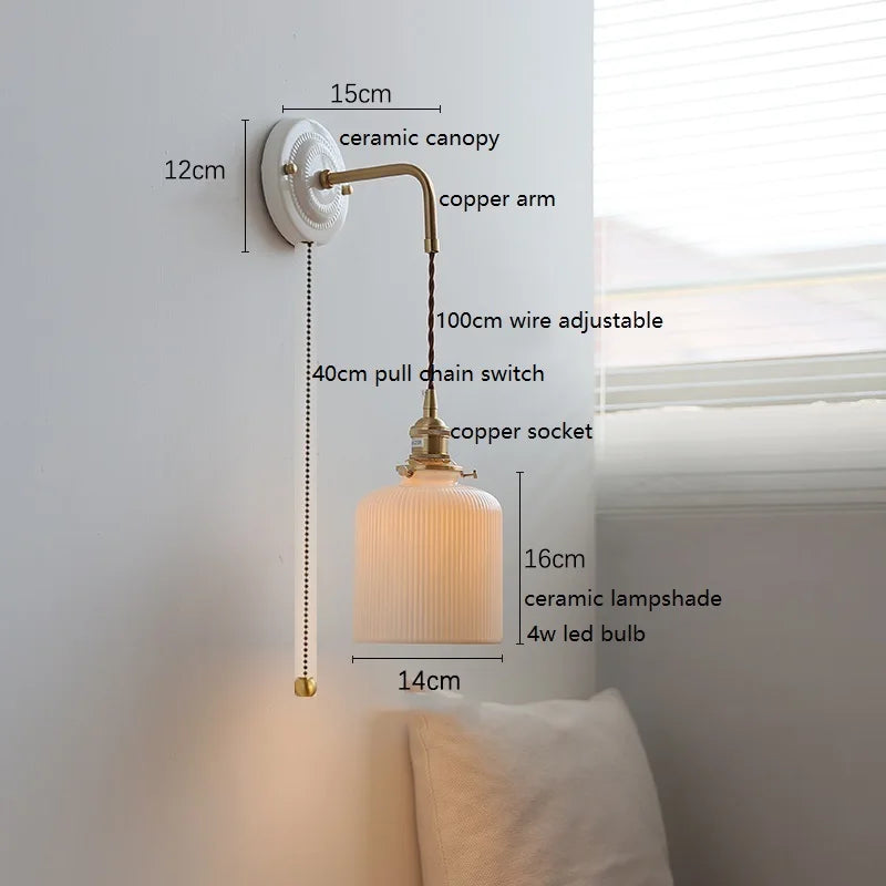 Axyaa Ceramic LED Wall Sconce with Adjustable Copper Arm for Bedroom, Bathroom, Mirror