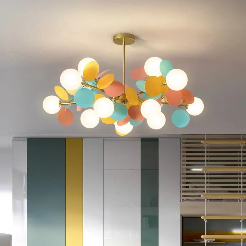 Scandinavian Chandelier Colorful Magic Bean Tree Branch Light by Axyaa