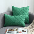 Axyaa Navy Blue Suede Pillow Cover with Green Woven Pattern - 45x45cm/30x50cm