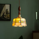 Axyaa Gold Brass LED Pendant Light with White Glass Lampshade & Wood Handle