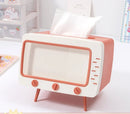 Axyaa Square Tissue Box & Phone Holder – Pink Desktop Decor Organizer