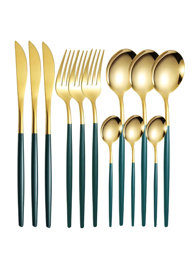 Axyaa 12pc Stainless Steel Cutlery Set - Knife, Fork, Spoon