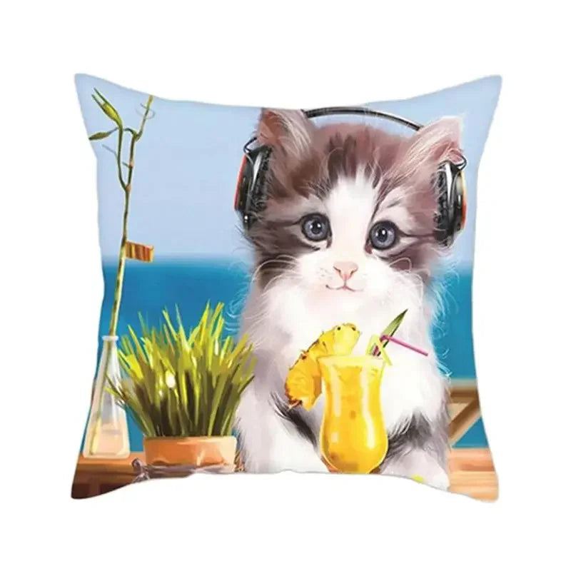 Cat Pattern Cushion Cover 45x45cm - Ideal Sofa & Home Decor Gift by Axyaa