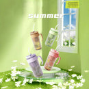Axyaa Large Capacity Glass Sports Water Bottle with Straw for Summer Outdoor Activities