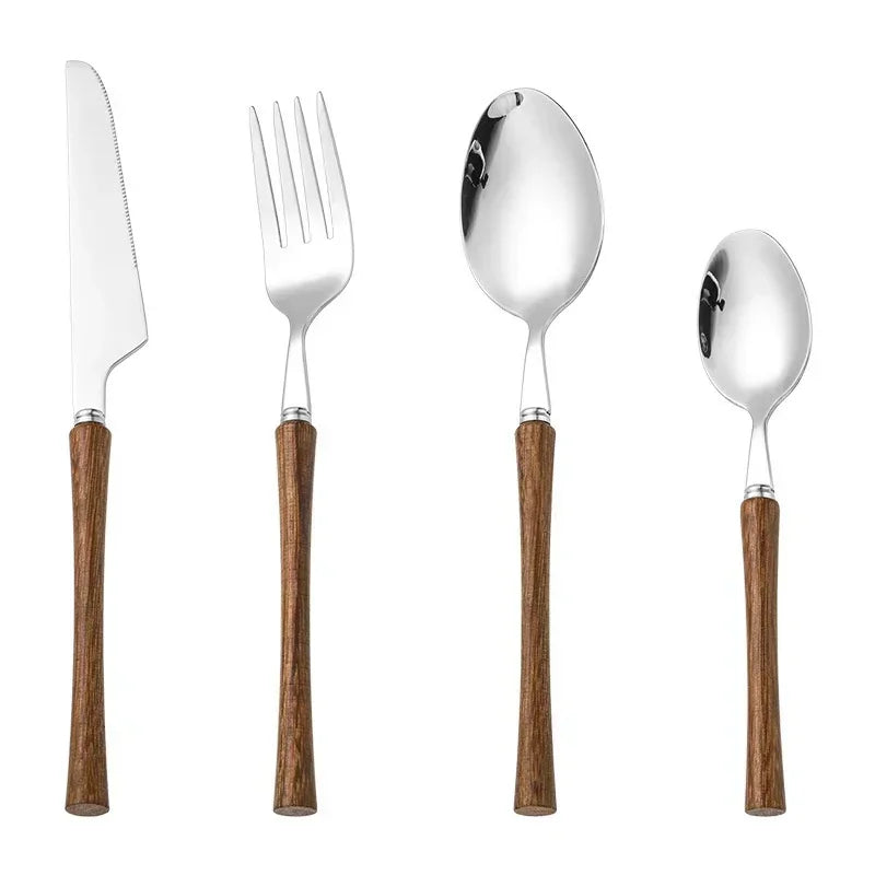 Axyaa Stainless Steel Cutlery Set with Wooden Handles