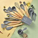 Axyaa 34-Piece Silicone Utensils Set with Wooden Handles