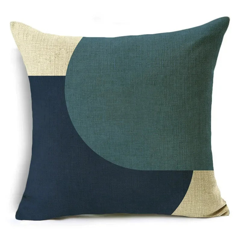 Axyaa Blue Texture Print Linen Cushion Case for Living Room Sofa - 40cm/45cm/50cm