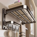 Axyaa Space Aluminum Towel Rack: Upgraded & Thickened, Wall-Mounted Bathroom Storage, Grey/Black 50-60CM