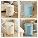 Axyaa Round Foot Pedal Trash Can in Cream & Blue, Large-Capacity for Office, Kitchen, Bathroom