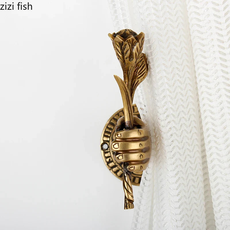 Axya Orichalcum Gold Curtain Hook Rose Hands Metal Hook Vintage Wall Hangings Key Hanger
