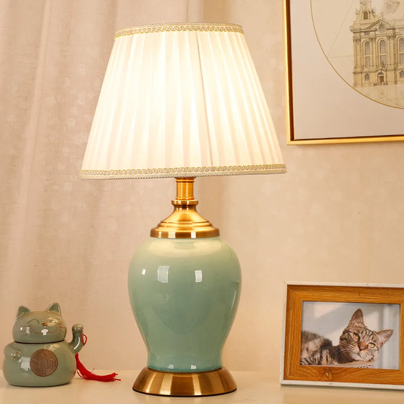 Axyaa Simple Modern New Chinese Ceramic Table Lamp for Bedroom and Living Room