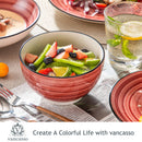 Axya Handpainted Red Stoneware Dinner Set with Spirals, 24/48-Piece Combi-Set
