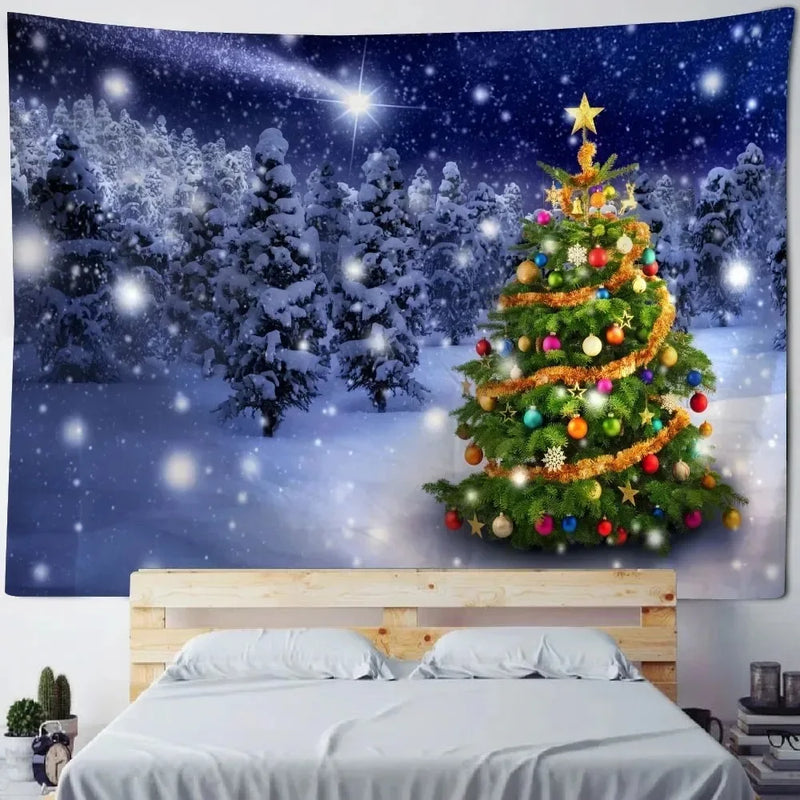 Axyaa Aurora Night View Christmas Tree Tapestry for Festive Home Decor