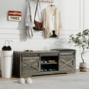 Modern White Shoe Bench with Sliding Barn Door by Axyaa - Entryway Storage with Adjustable Shelves