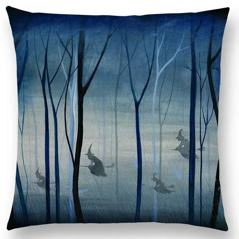 Cute Cat Moon Night Wonderland Witch Halloween Dance Pillow Cover by Axyaa