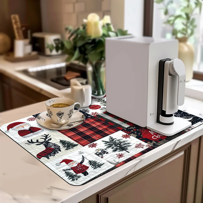 Axyaa Christmas Snow Coffee Cup Drying Mat Non-slip Absorbent Kitchen Counter Drain Mat