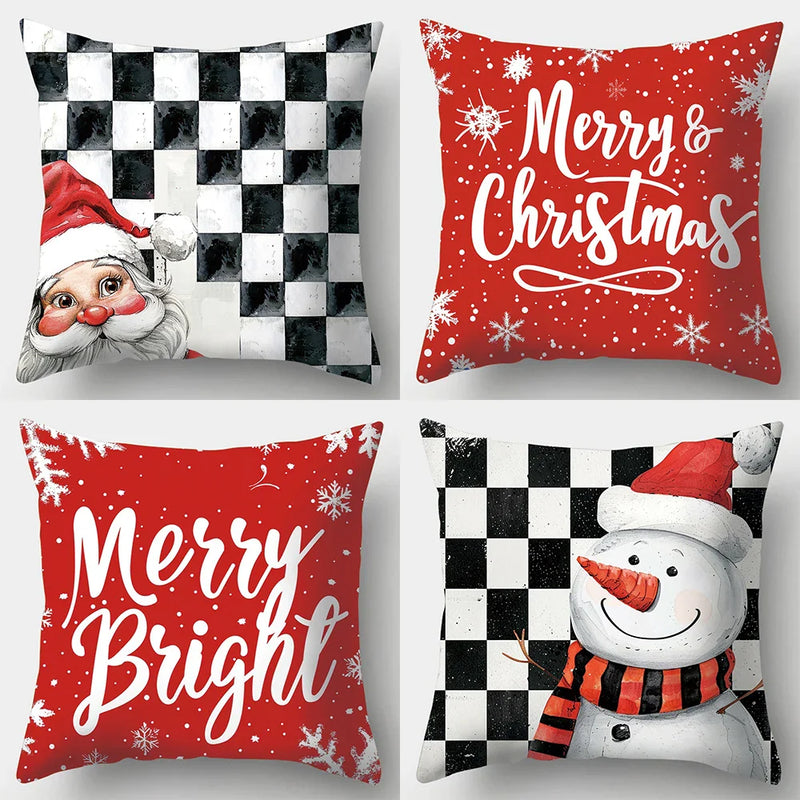 Axyaa Christmas Pillow Cover Set - Festive Santa Claus Snowman Plaid Print