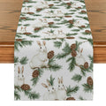 Axyaa Christmas Rabbit Pine Cone Fir Table Runner for Festive Dining Decor