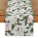 Axyaa Christmas Rabbit Pine Cone Fir Table Runner for Festive Dining Decor