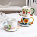 Axyaa Hand-painted 3D Flower Ceramic Coffee Cups & Saucers - Creative Home Drinkware