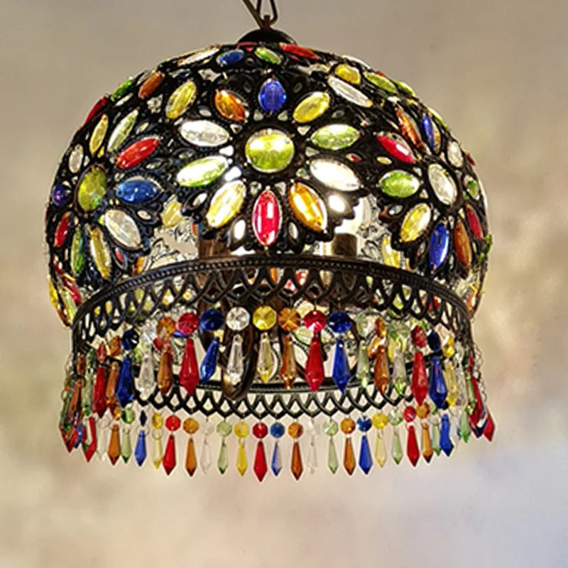 Axyaa Crystal Chandelier: Bohemian Stained Glass Hanging Lamp for Home Bar