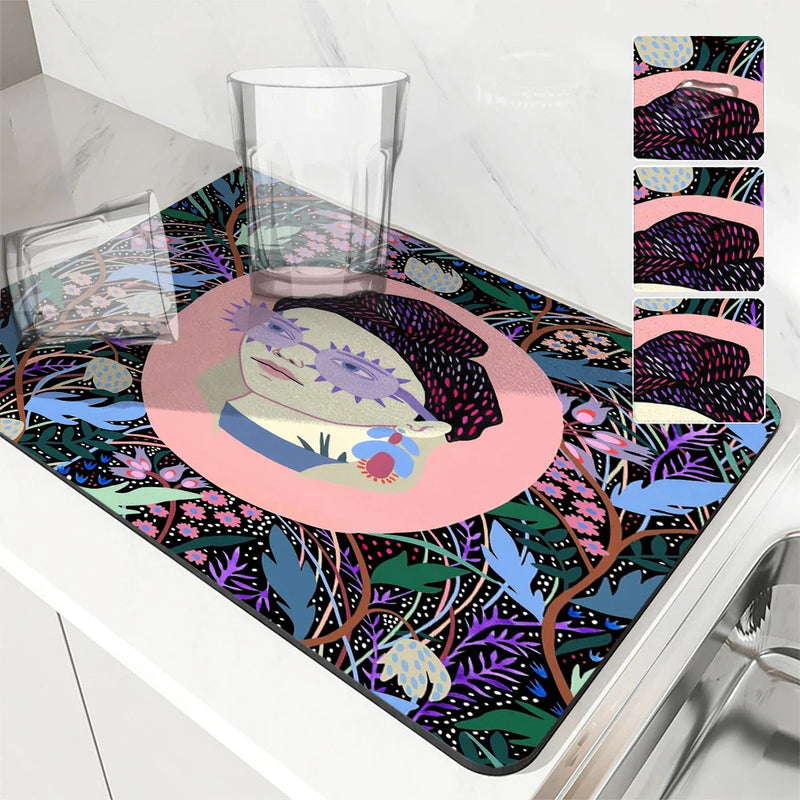 Axyaa Tropical Flowers Absorbent Drain Pad for Kitchen and Bathroom