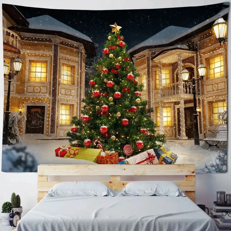 Axyaa Aurora Night View Christmas Tree Tapestry for Festive Home Decor