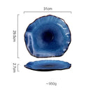 Axyaa Deep Blue Ceramic Irregular Plate Set - Household Dinnerware Tableware Tray