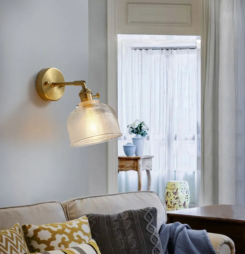 Axyaa Clear Brass Glass LED Wall Lamp with Pull Chain