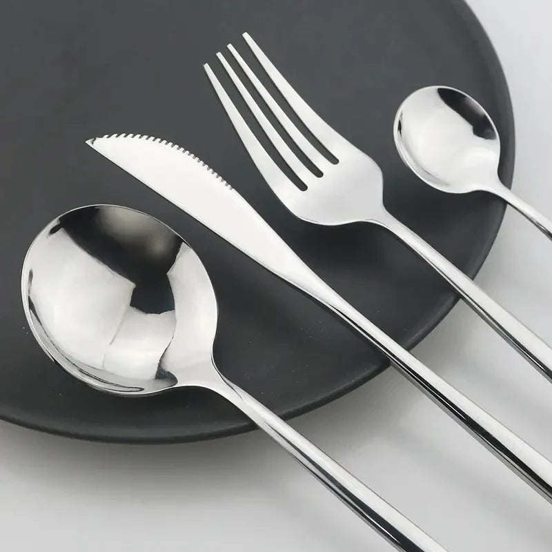 Axyaa Black & Gold Stainless Steel Cutlery Set - Knife, Fork, Spoon
