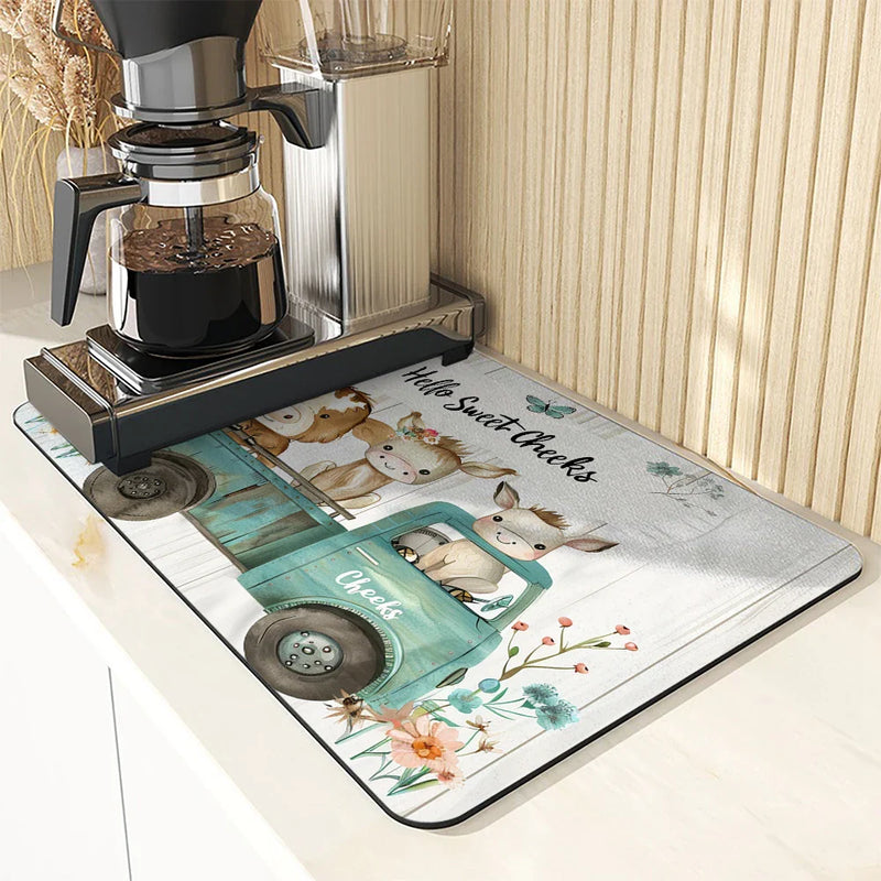 Axyaa Watercolor Flowers Absorbent Draining Dish Drying Mat