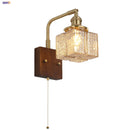 Axyaa LED Walnut Wood Wall Light Amber Glass Stair Sconce with Pull Chain Switch