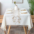 Axyaa Embroidered Cotton Linen Tablecloth Waterproof Dustproof Oil-Proof Dining Table