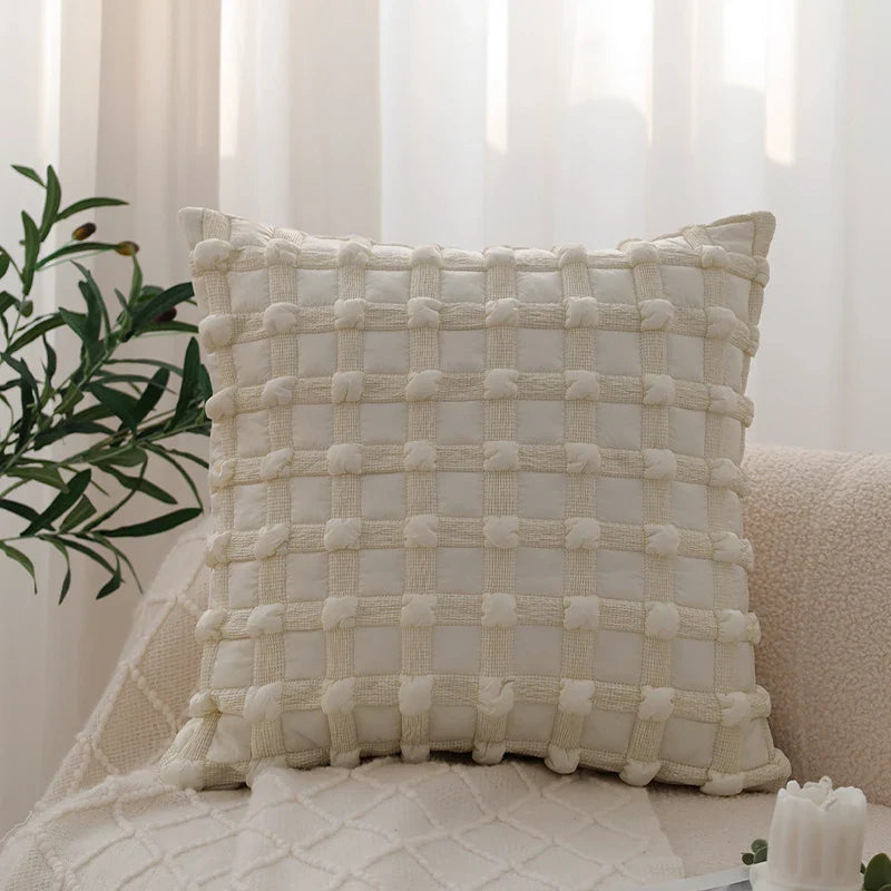 Nordic Quilted Cushion Cover 45x45cm for Indoor Living Room Sofa by Axyaa