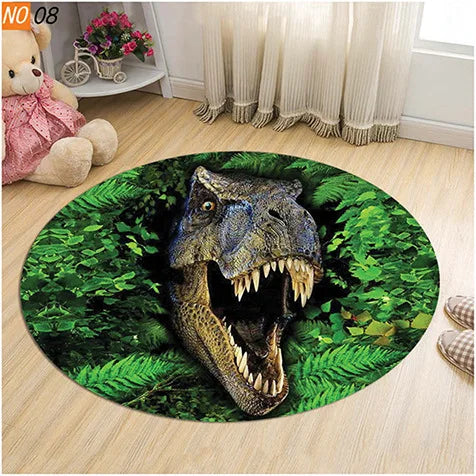 Axyaa Dinosaur Cartoon Kids Round Carpet Rug for Home Floor - Anti-Slip Mats
