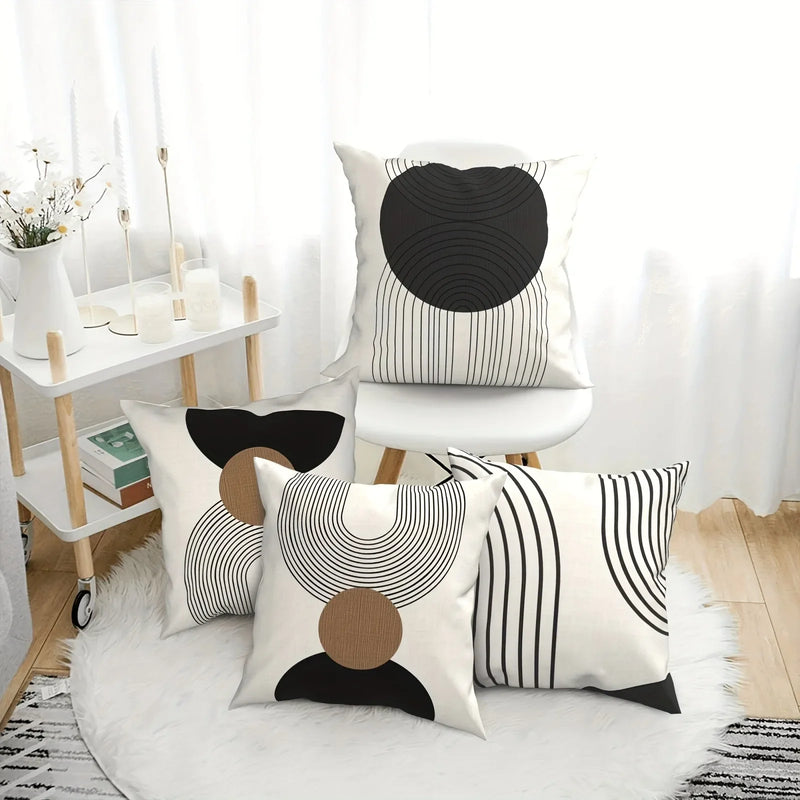 Geometric Round Line Pattern Pillow Cover for Modern Minimalist Home Decor