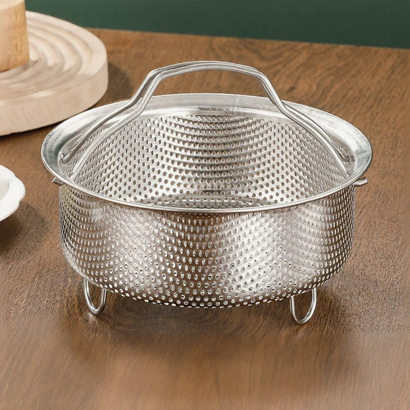 Axyaa Stainless Steel Drain Basket for Food Prep Vegetable Fruit, Multifunction Stainer