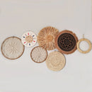 Axyaa Round Rattan Wall Basket Decor: Nordic Style Hanging Frame Ornament Craft