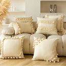 Axyaa Beige Geometric Tassel Cushion Cover 45X45 - Boho Chic Decor Pillowcase
