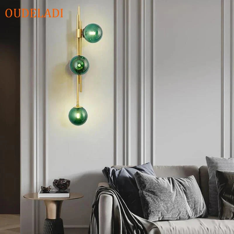 Nordic Axya Green Glass Ball Wall Lamps for Living Room, Bedroom & Hotel Aisle