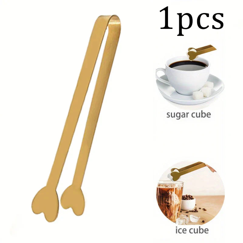 Axyaa Stainless Steel Heart Ice Clip - Coffee Shop & Home Snack Cube Clip