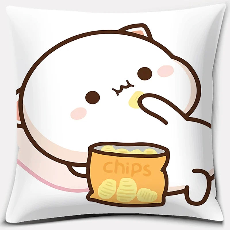 Cute Mocha Mochi Peach Cat Pillowcase for Sofa and Car Decor, Home by Axyaa, 45x45cm