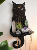 Axyaa Black Cat Moon Phase Wall Shelf: Witchy Room Decor & Crystal Display Stand