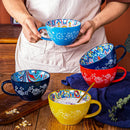 Axyaa 400ml Bohemian Ceramic Mugs for Coffee, Milk, Oatmeal, Microwaveable