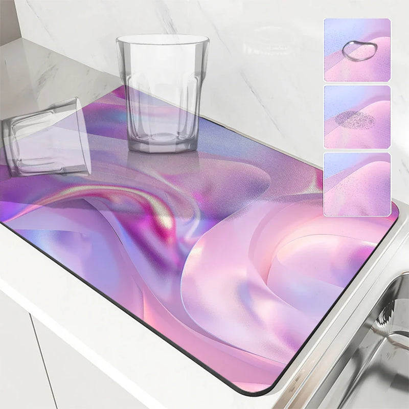 Axyaa Abstract Kitchen Drying Mat Set - Heat Resistant Non-slip Drain Pad for Counters