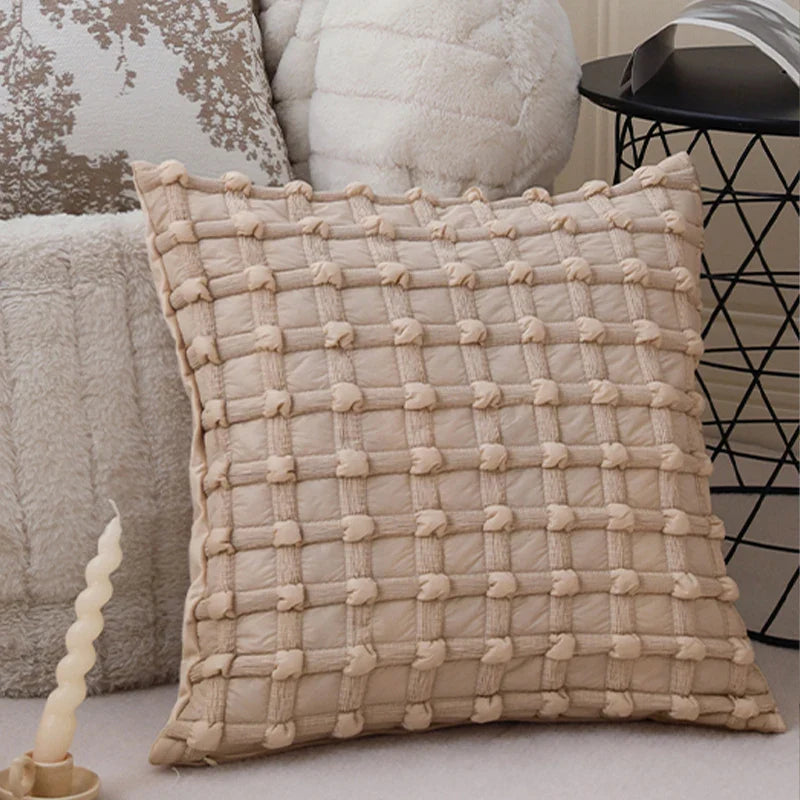 Nordic Quilted Cushion Cover 45x45cm for Indoor Living Room Sofa by Axyaa