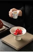 Axyaa Hand-Painted Ceramic High Leg Tea Tray - Exquisite Living Room Fruit Dim Sum Plate.